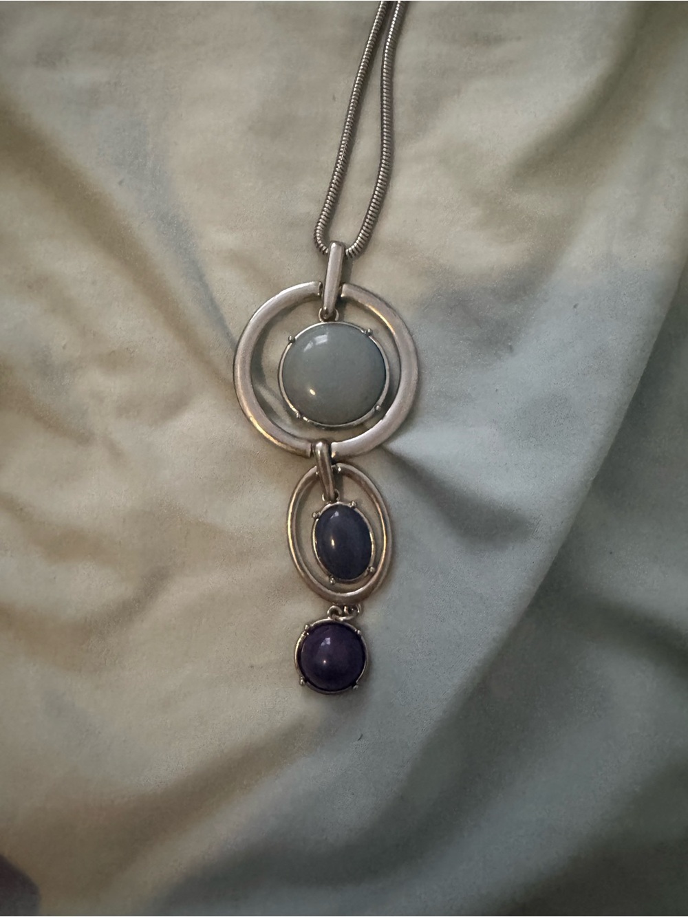 Silver-Tone Multistone Pendant Necklace in Shades of Blue